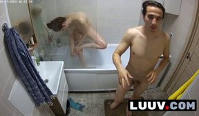 luuv.  esteban and foxy shower together. she has nice natural tits