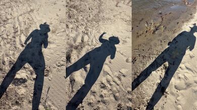 Big tits beach girl dancing naked for the camera