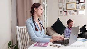 Russian Curvy Student Programmer Gets Knowledge From Tutor Through Wet Pussy