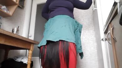 We are in the kitchen taking turns licking each other's pussies under skirts - IkaSmokS