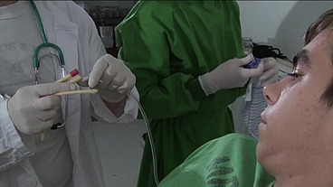 Fetish medical examination and dilatory games with three hot twinks