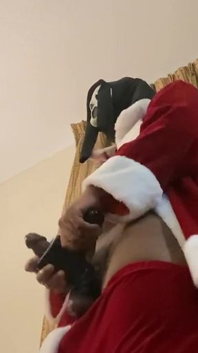 Key moment from &quot;Naughty Santa Claus Jerking Out A Moaning Cumshot While Wearing A Ghostface Mask&quot;