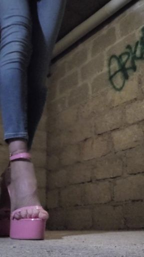 String Fuck My Jean's Barbie Trav in the Edf Room, Stiletto Heels 18cm Pink. Exhib Public Vanessabitchx