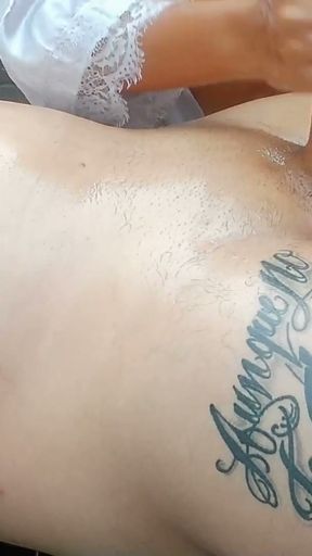 The BIG STEPMOTHER likes outdoor massage   Clip 2