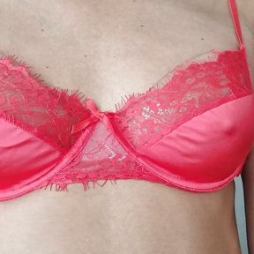 New Red Satin and Lace Bra