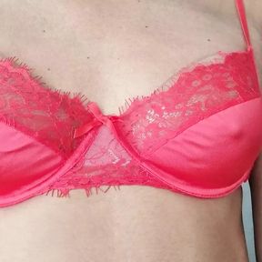 New Red Satin and Lace Bra