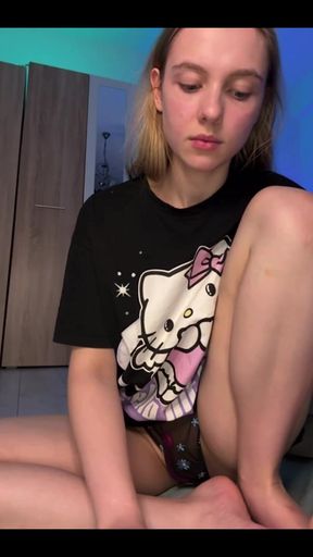 Fingering Pink Perfect Pussy with Big Dildo