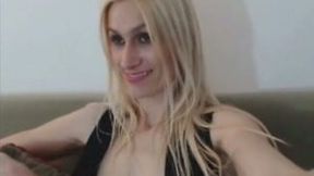 Blond haired perfect babe of my buddy made a vid of her own bald cunt