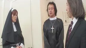 Sultry Nun Hitomi Kanou Pleasured by Two Horny Priests in Steamy Encounter