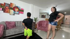 Naughty pregnant stepsister measures my rich and huge penis believing that it is also small and ends up surprised with my penis in her ass.