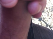 Uncut thick cock cumshot with just slightly pulling back and forth foreskin outside