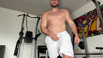J Mac Flexs His Big Muscles and Big Dick Jacking Off in the Gym