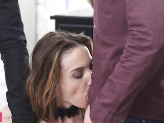 ”Slim4K: Luxury beauty in ebony stockings fucks with two sexy guys”