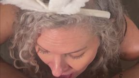 Bunny maid blows then swallows her bonus