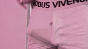 horny boy caught playing with his big thick cock in undies, then takes it out