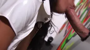 Sexy Latina GF gives a hot wet blowjob at the glory hole