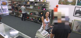 Homemade brunet caught on camera screwing in pawnshop