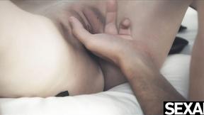 ”Watch her big natural tits bounce as she rides to a hot creampie”