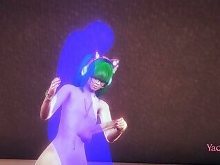 Yaoi Femboy Green hair footjob and handjob