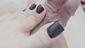 FOOTJOB WITH CUM BLACK LONG NAILS