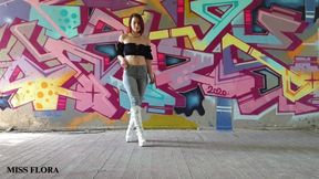 Walking and Teasing in My White Boots - Parts 1 and 2
