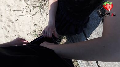 Emo goth gets throat fucked on beach then creampied at home