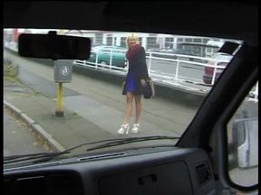 Blonde babe gets plowed in the car in a threesome