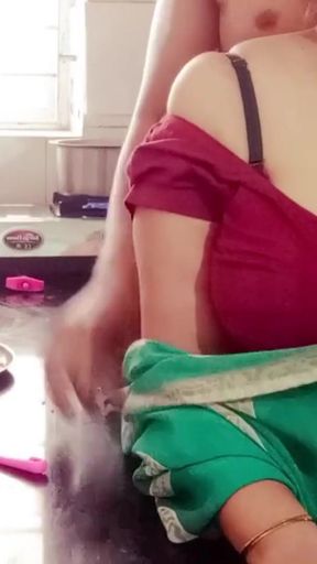 Desi Indian Big Boobs Stepmom Arya Fucked by Stepson in Kitchen while Cooking.   Clip 1