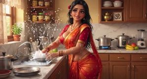 Curvy Indian Housewife Sensually Strips and Teases in Sari at Home Ai Generated