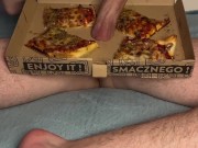 Twink boy with pizza