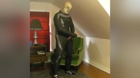 wetsuited lucha libre with skeleton and pantyhose stocking mask