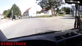 Pretty hot brunette gives a car blowjob to the gentleman stranger