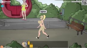 Fuckerman Lewd Park 3some of milf mom and trans shemale big tits big cock cumshot