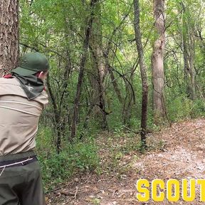 ScoutBoys Hung DILF Bishop Angus barebacks two shy twinks in forest