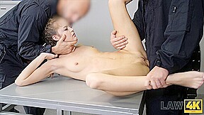 LAW4k. Young bitch was busted for her crimes and double fucked