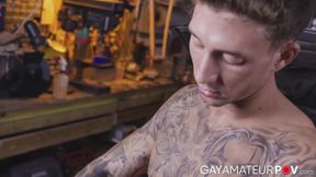 Hottie Mike Carrera showed off his shaved hole while wanking his big uncut dick