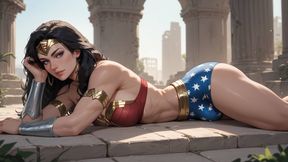 Futanari Wonder Woman Masturbating Selfsuck Cumshots