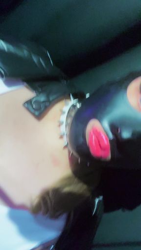 Solo blonde adult with an enema plays with latex fetish in bizarre