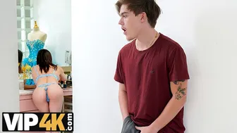 Stepmom prepares for a costume party with her stepson