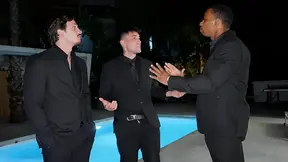 Three men take on one hot barely legal girl at wild pool party