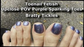 Toenail Fetish Upclose POV Purple Sparkling Toes - Bratty Tickles