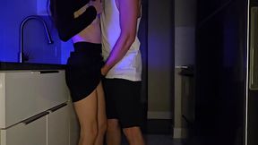 Cute amateur brunette petite in the kitchen