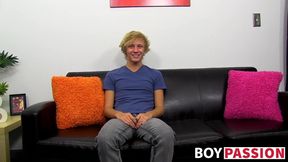 Interviewed twink Evan Stone stuffs ass with black dildo