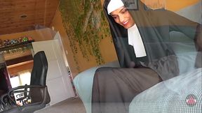 Nun likes to give a sock job