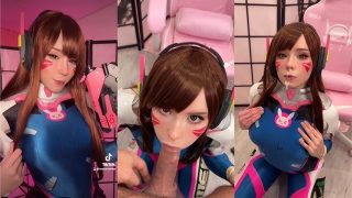 มือสมัครเล่น D.Va Cosplayer กับหน้าอกใหญ่แสดงช่องปากใน POV