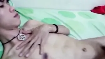 Asian Twink Caught Jerking Off in Bed by Roommate