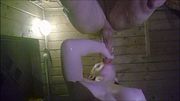 The guy spied on his stepsister in the bathhouse and gave her a blowjob