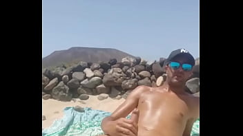 Jerking off at nude beach in Canarias