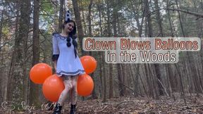 Clown Blows Balloons in the Woods