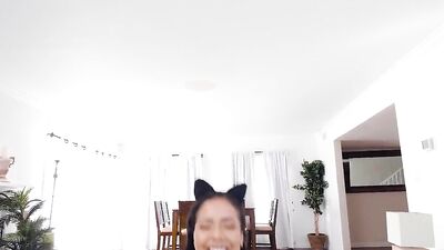 Striking brunette and beautiful ebony suck a big dick before POV fucking